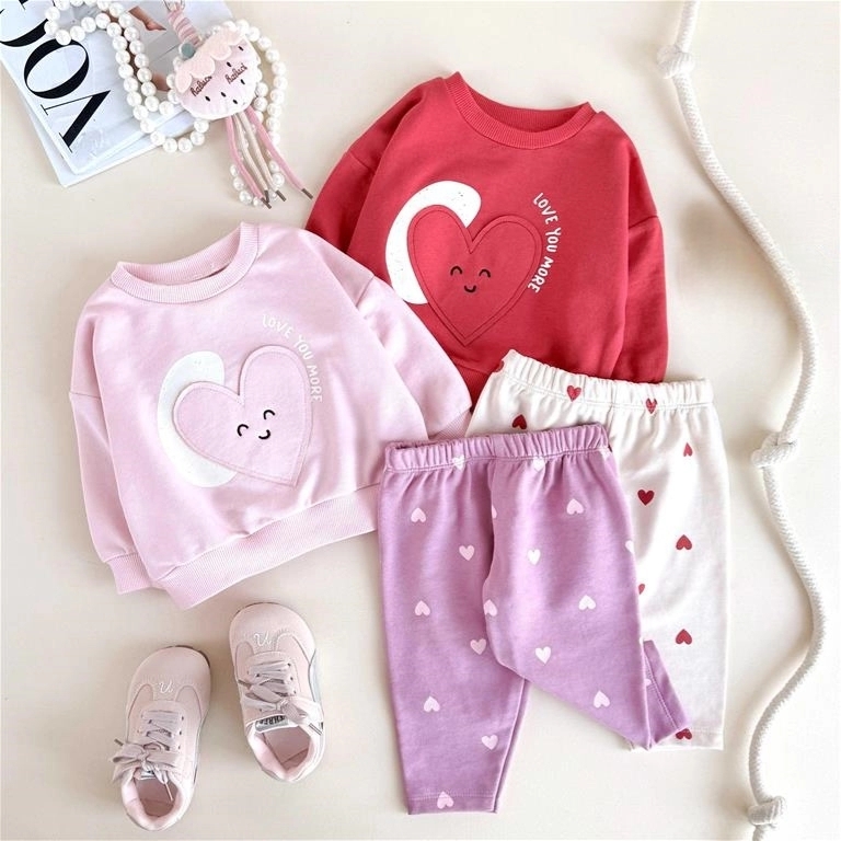 ست دورس و شلوار طرح قلب دخترانه ترکیه
